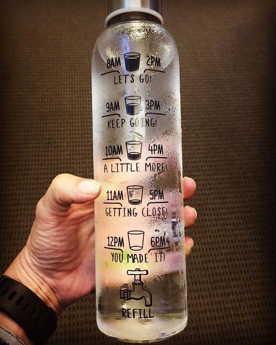 water bottle with indicators of how much to drink a day