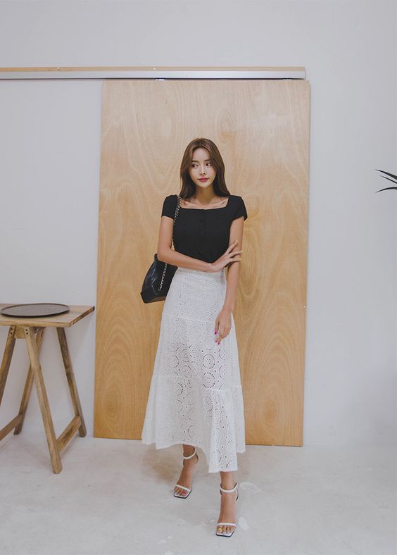 White eyelet maxi skirt