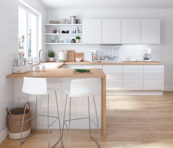 Bar counter with white bar stools