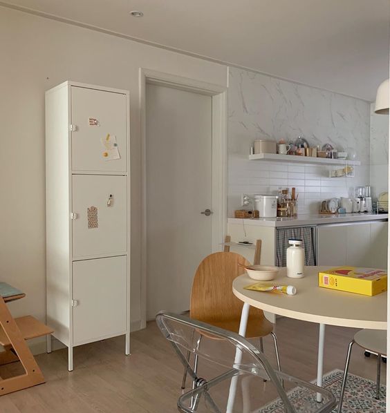 korean-style minimalist kitchen and dining area