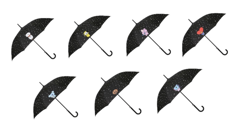 BT21 PATTERN BLACK AUTOMATIC LONG UMBRELLA