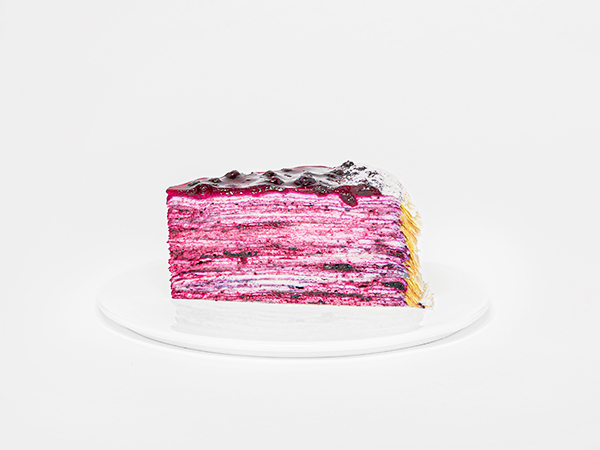 A slice of the new Lady M blueberry cheese mille crepe cake