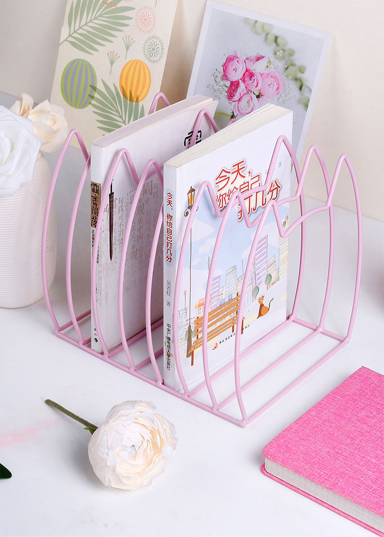metal cat-shaped book or file desk organiser in pink