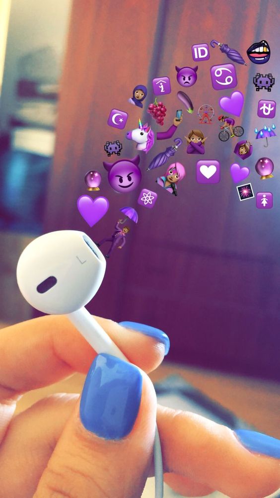 emojis music coming out of an earphone bud in purple