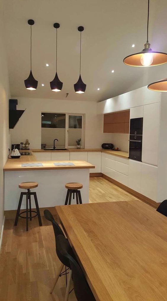 Bar counter with black hanging lights