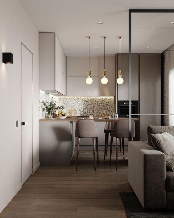 Bar counter with grey colour palette