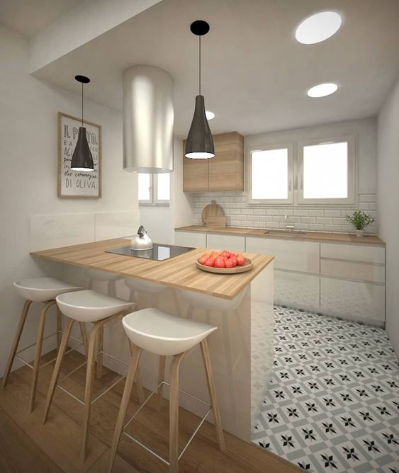 Bar counter with white and light brown colour palette
