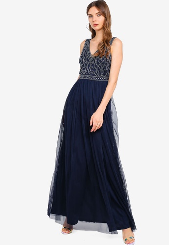 Frock and Frill Flavia Embellished Bodice Maxi Dress in navy