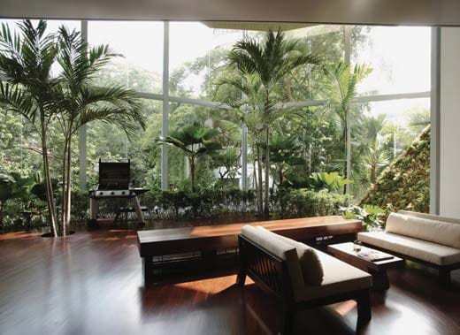The Oliv living room garden view