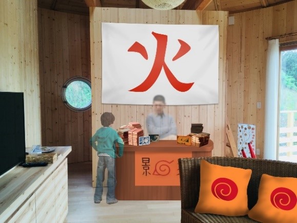 lobby at Naruto-themed room Hokage's Villa