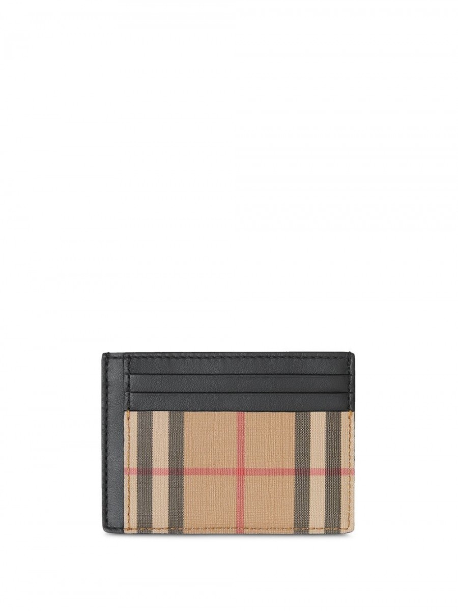 Burberry Vintage Check And Leather Money Clip Card Case