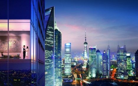 luxury dining room of Lan Apartments floor-to=ceiling windows
