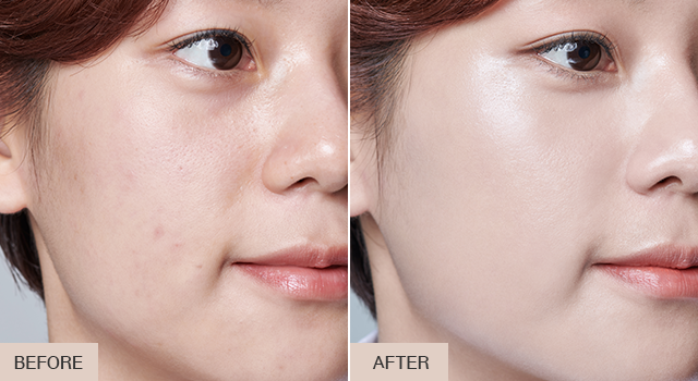 Before and after applying pink Neo Cushion