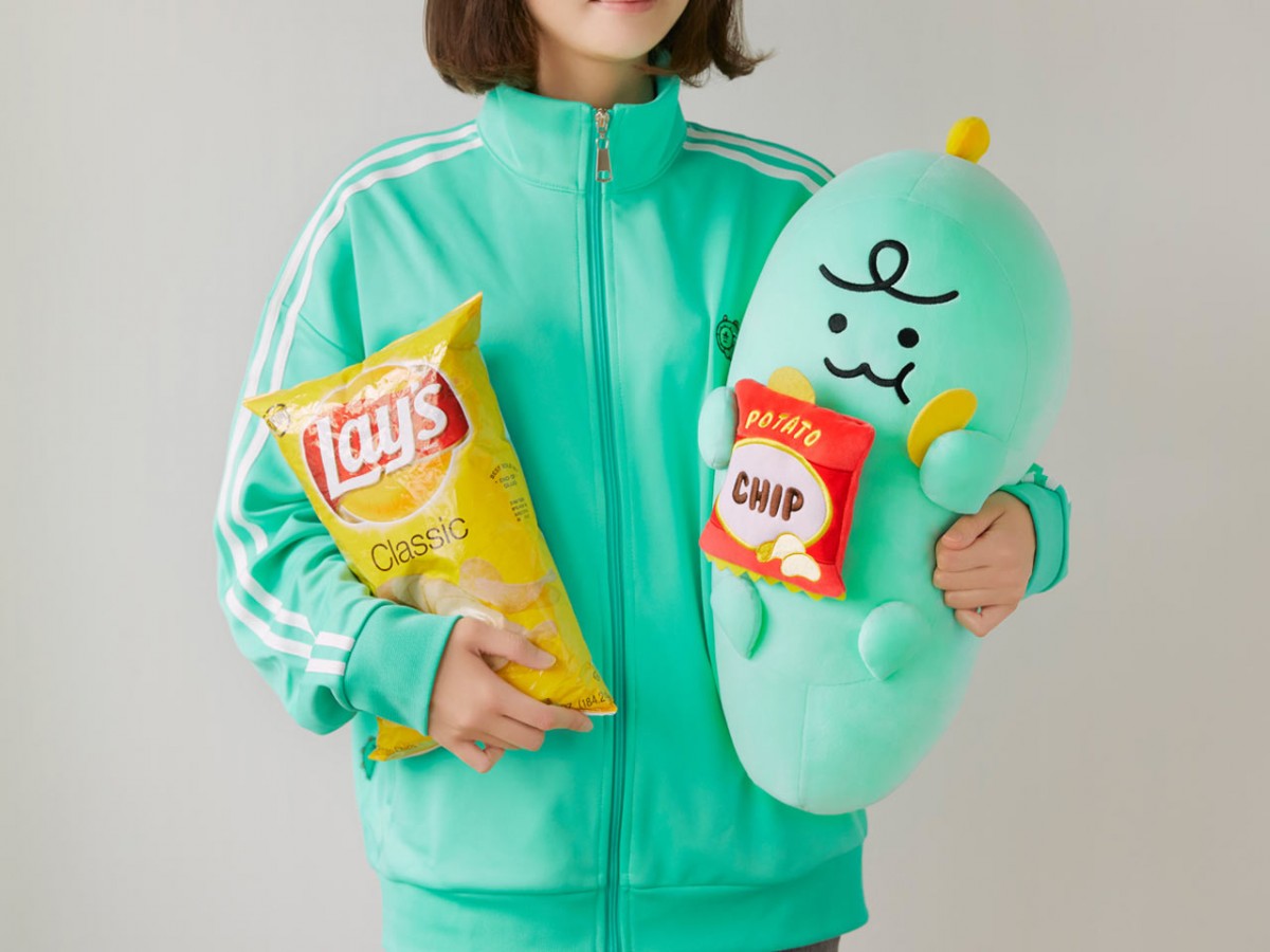 girl holding a bag of lays and Soft Plush Toy-Chips Jordy 