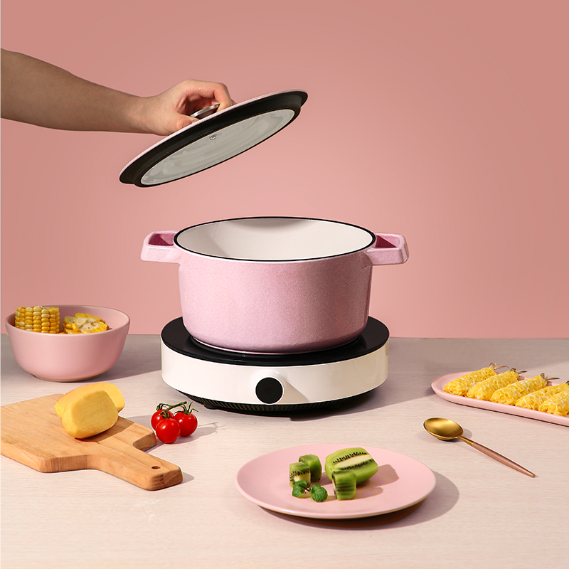 Cooker King pink Non Stick Pot Cast Iron Pot 24cm With Lid
