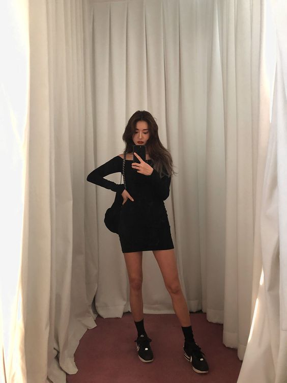 Korean woman wearing Little black dress