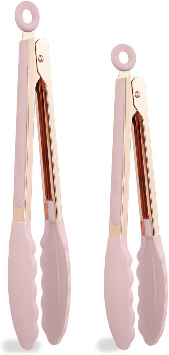 pink Cook with Color Stainless Steel Silicone Tipped BBQ and Cooking Tongs