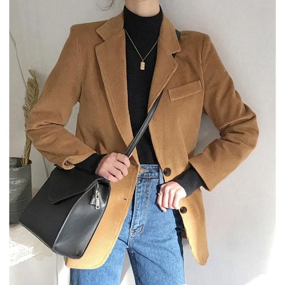 Jeans with brown blazer