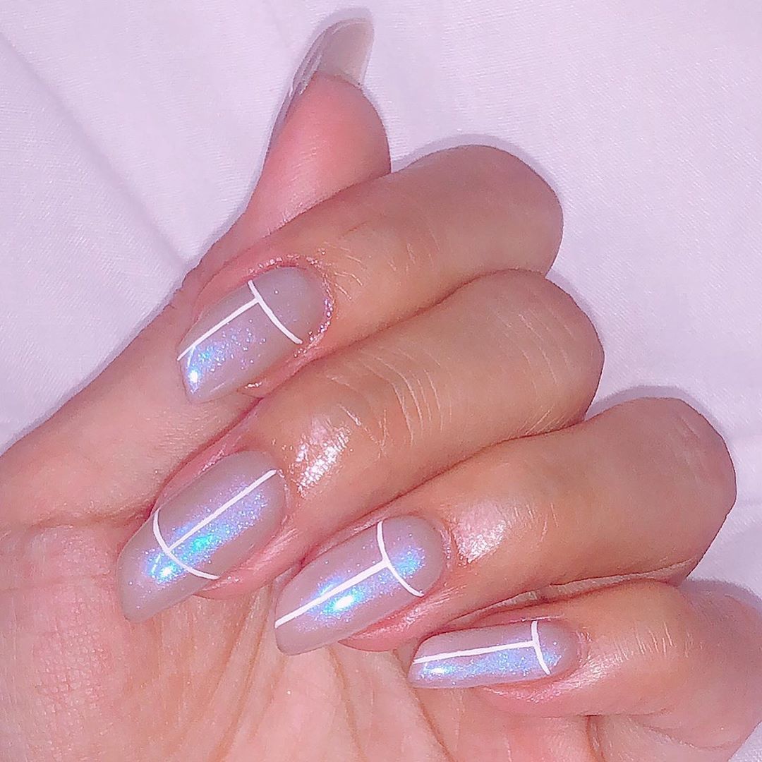 Purple chrome lipstick shaped nails