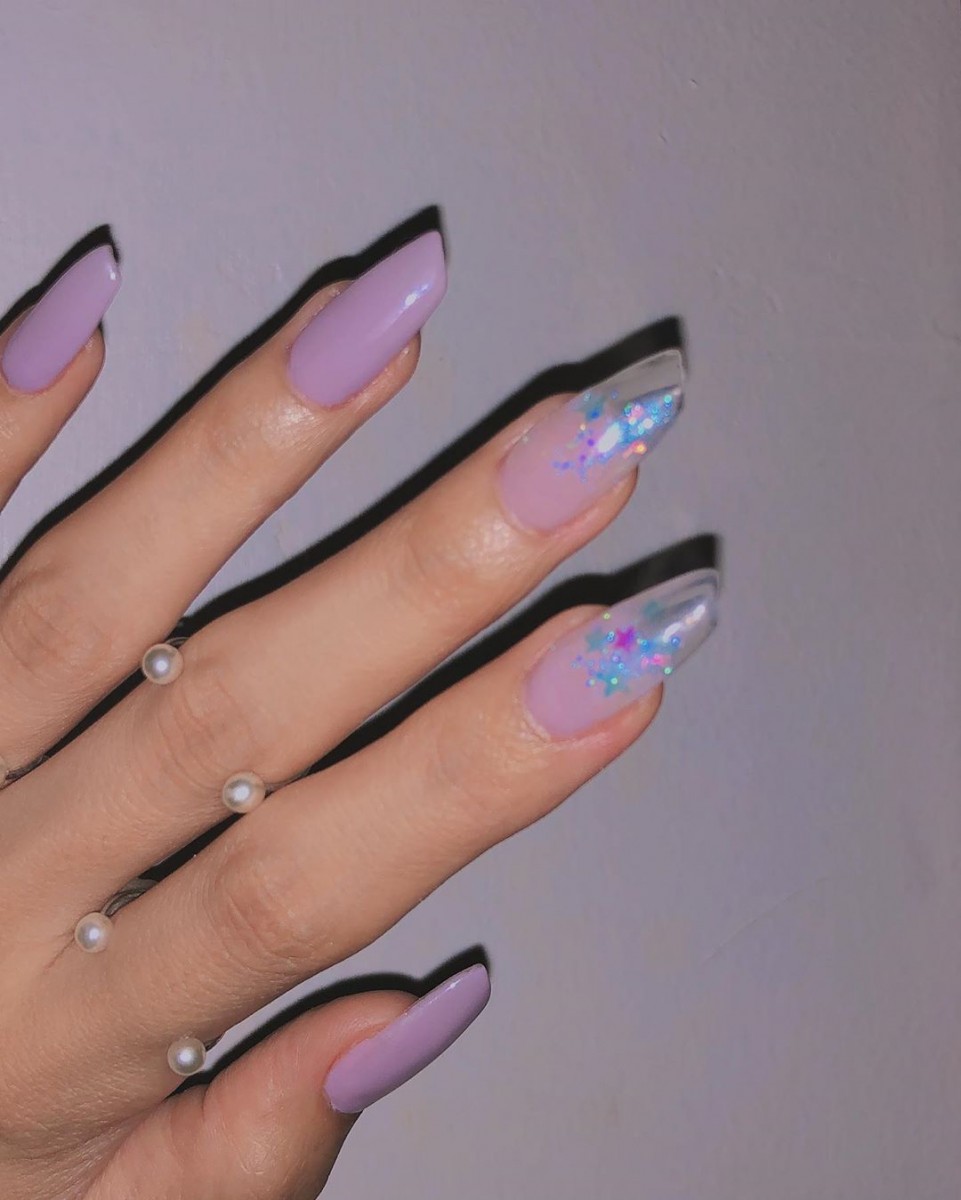 Purple glitter lipstick shaped nails