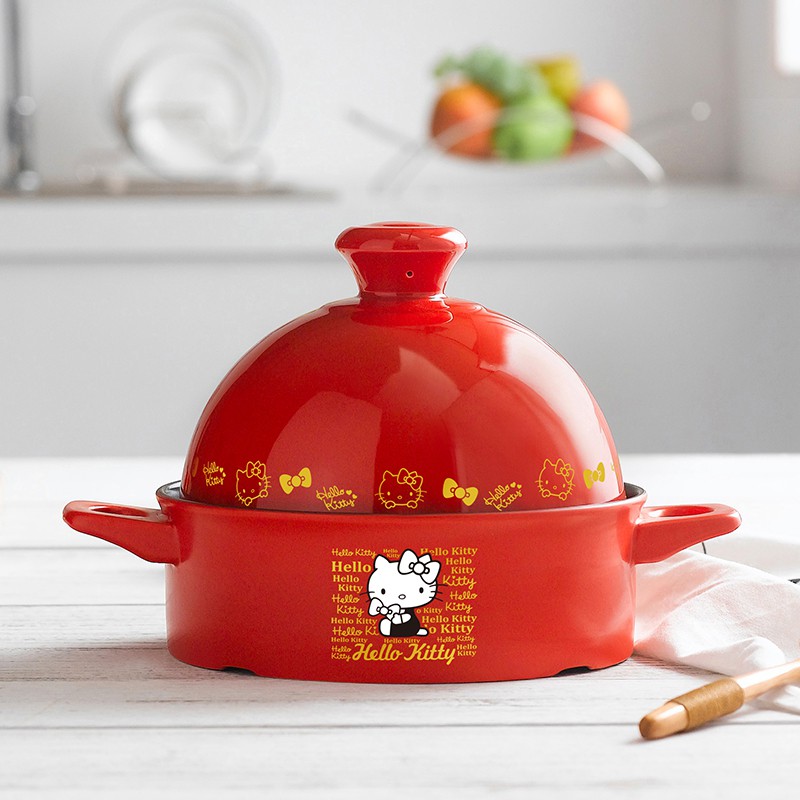 red Hello Kitty casserole pot with domed lid