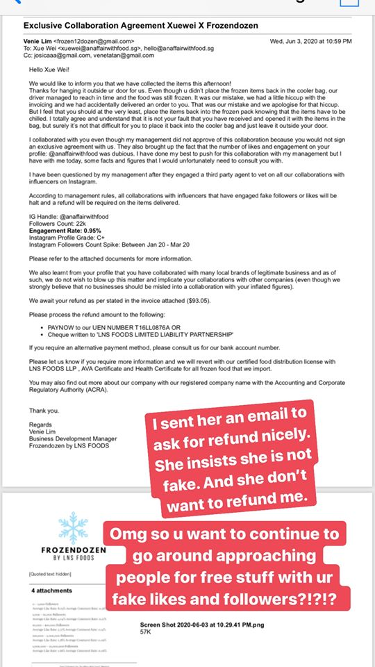 Frozendozen influencer fake followers An Affair With Food Venie Lin
