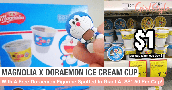Magnolia x Doraemon Ice Cream Cup With A Free Doraemon Figurine Spotted In Giant At S$1.50 Per Cup!