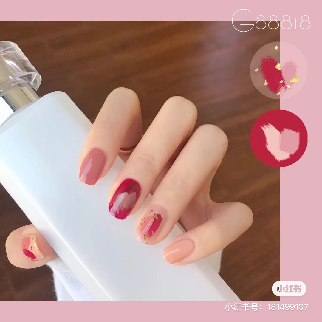 Red brush strokes nail art