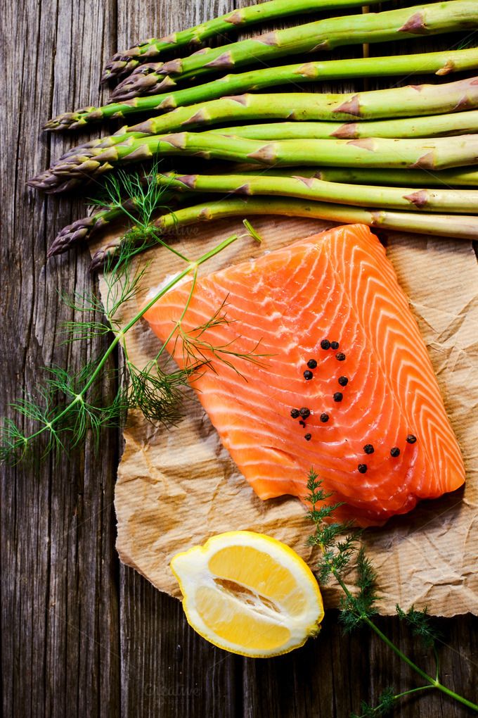 Salmon fillet with asparagus by TatianaFrank on @creativemarket