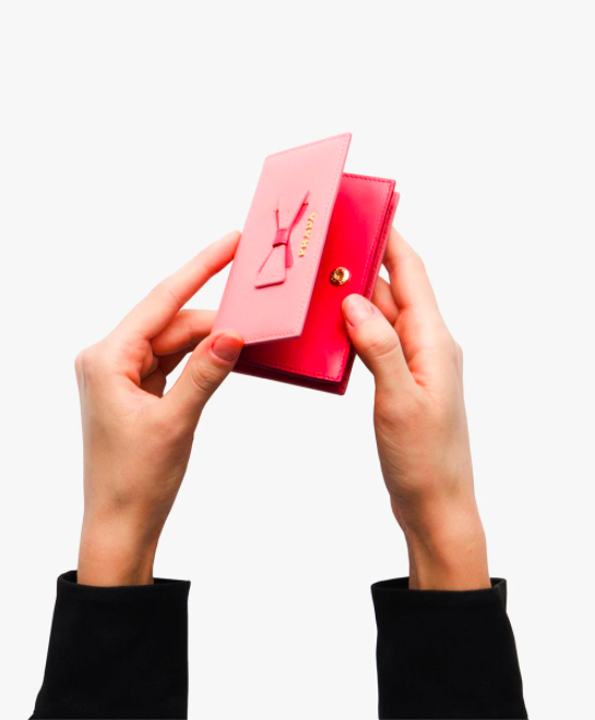 Prada Saffiano Leather Card Holder With Bow