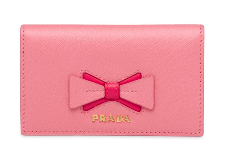 Prada Saffiano Leather Card Holder With Bow