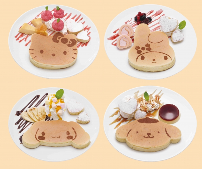 Hello Kitty, My Melody, Cinnamoroll, Pompompurin pancakes in SANRIO CAFE Ikebukuro