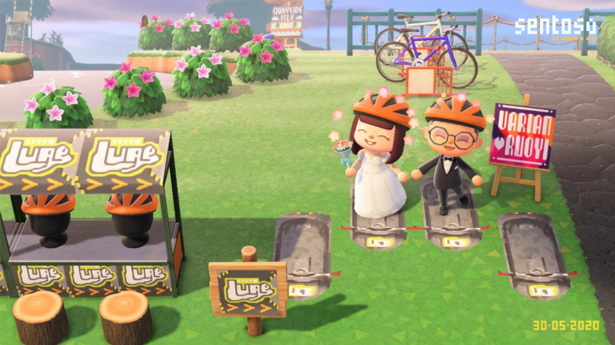 Couple at skyline luge in Sentosa Crossing