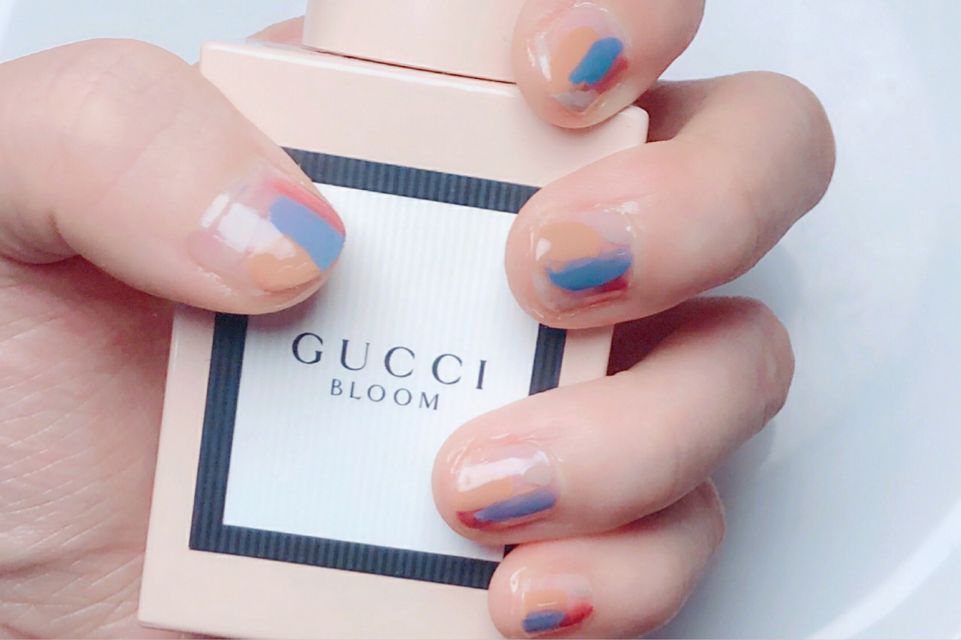 Colourful brush strokes nail art