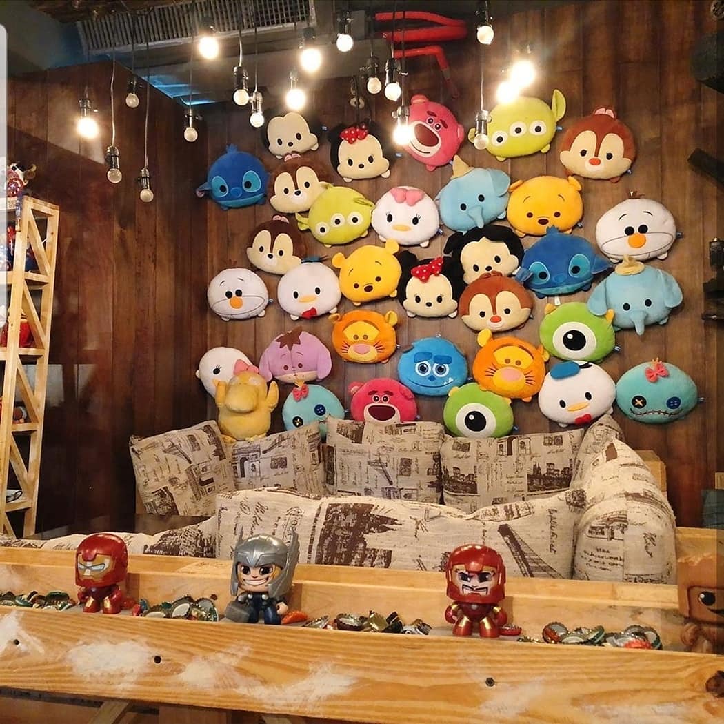 TankQ Cafe & Bar Disney tsum tsum wall seating area