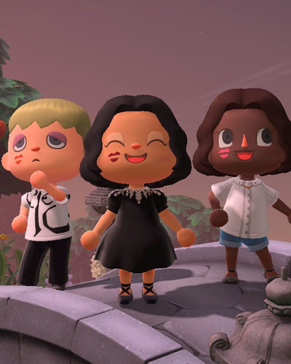 Animal Crossing characters with lipstick stain on cheek
