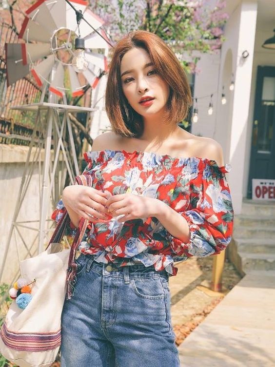 asian girl with short brown hair no bangs