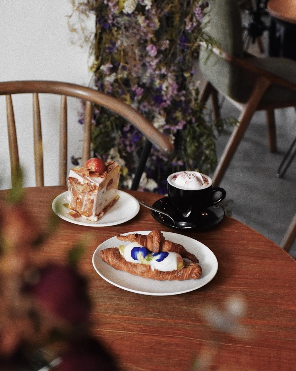cake, croissant and coffee at Wildseed Café @ The Summerhouse
