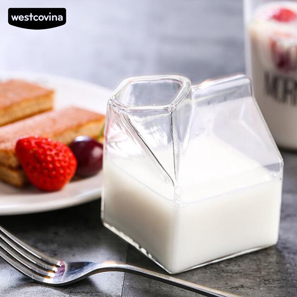 Small glass milk carton cup plain minimalist design