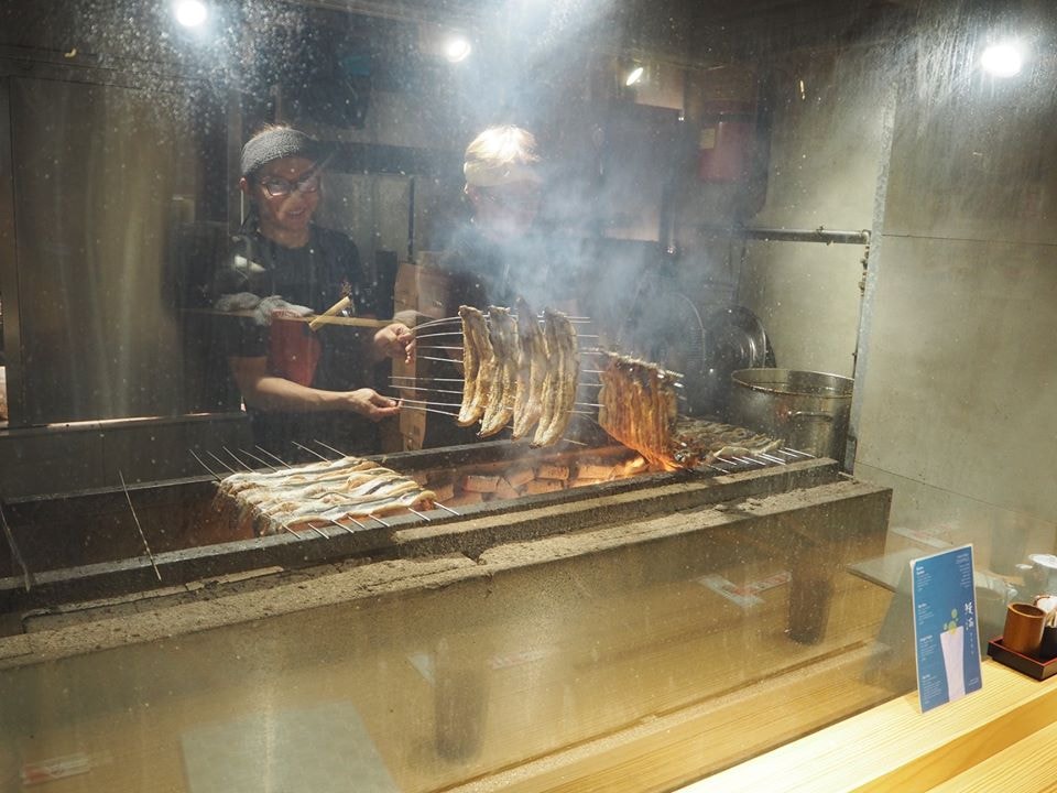 chefs grilling eel at Man Man Japanese Unagi Restaurant