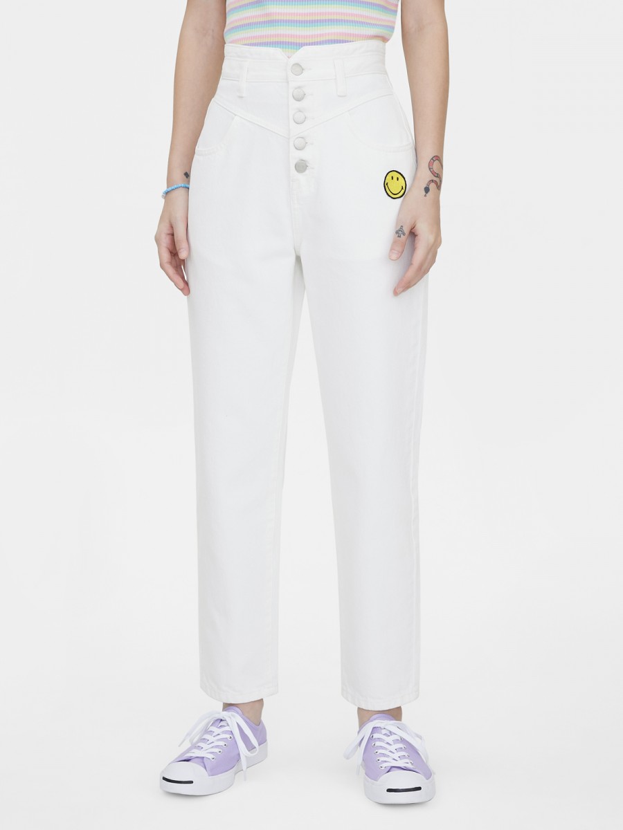 Pomelo x Smiley high waist jeans white