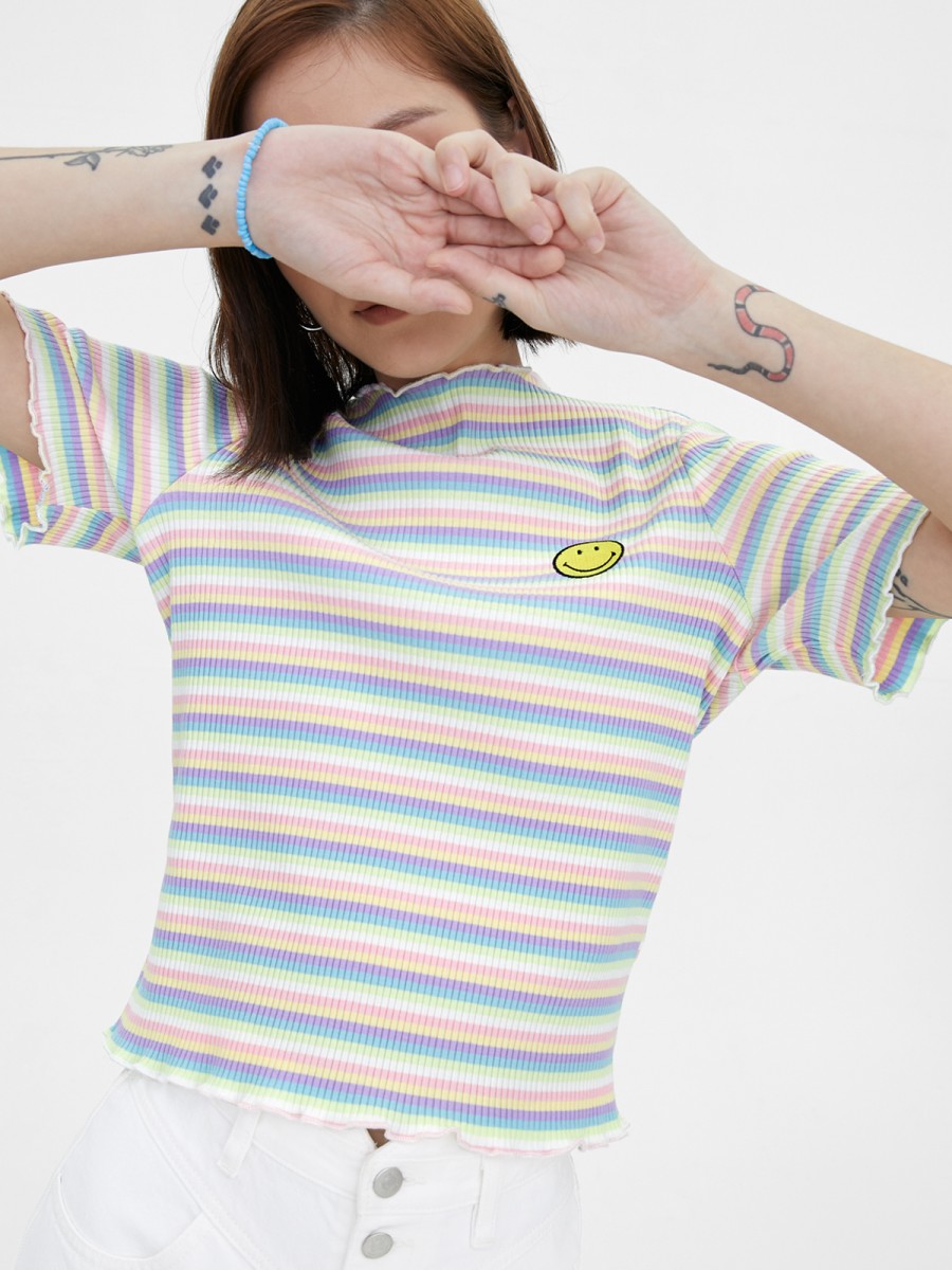 Pomelo x Smiley striped tee in white