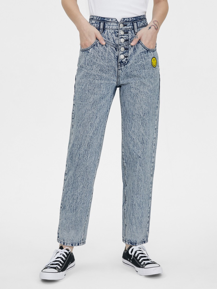 Pomelo x Smiley high waist jeans light blue