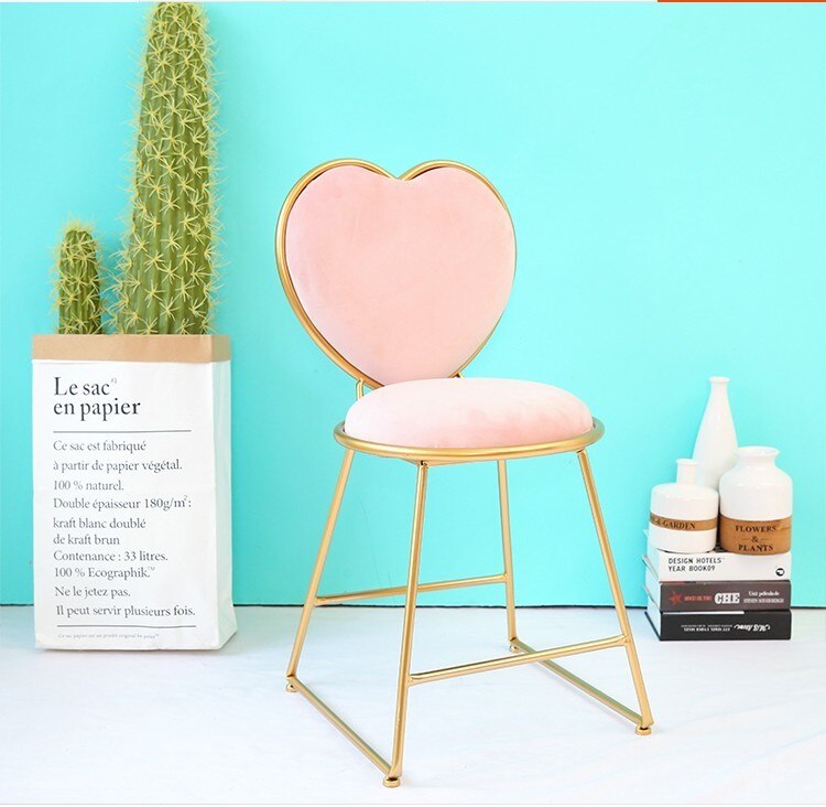 pink velvet heart dressing table chair with golden legs