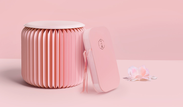 pink collapsable stool cardboard