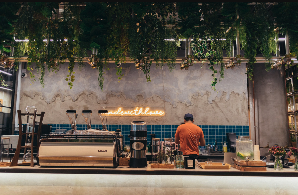 Walking On Sunshine floral cafe counter
