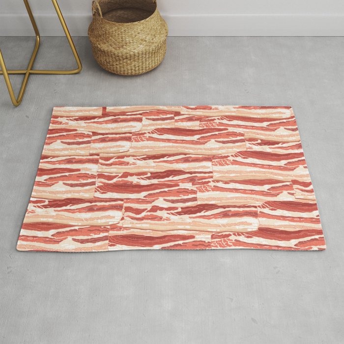 realistic raw bacon strips rug
