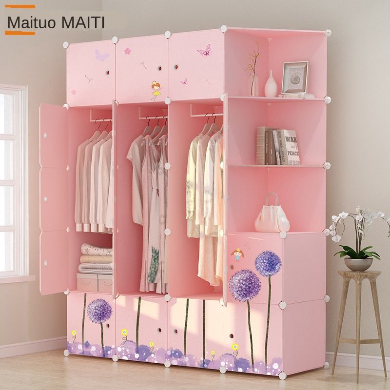 pink plastic wardrobe with display shelves