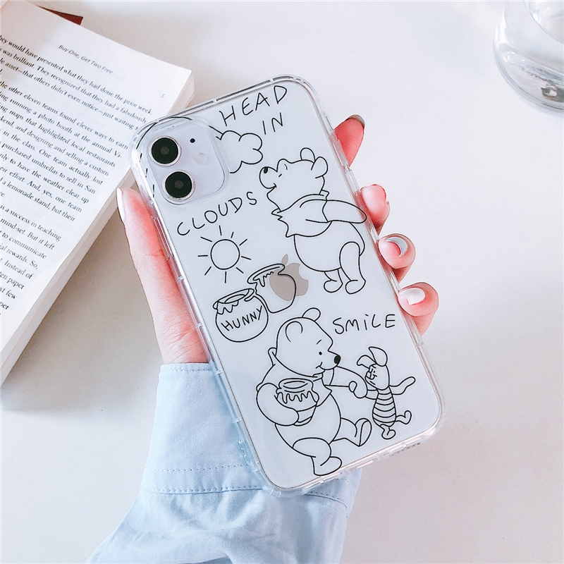 Winnie-the-Pooh clear iPhone case with pencil drawn-style illustrations