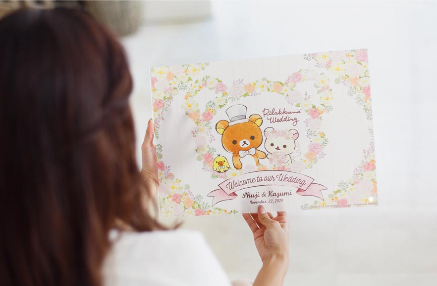 rilakkuma-themed wedding welcome board